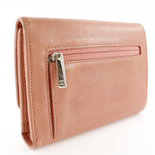 CHANEL Tri-fold wallet Caviar skin pink COCO Mark Women Used Authentic
