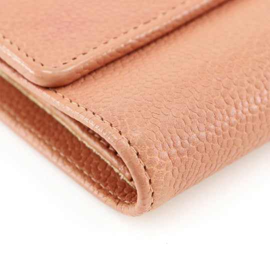 CHANEL Tri-fold wallet Caviar skin pink COCO Mark Women Used Authentic