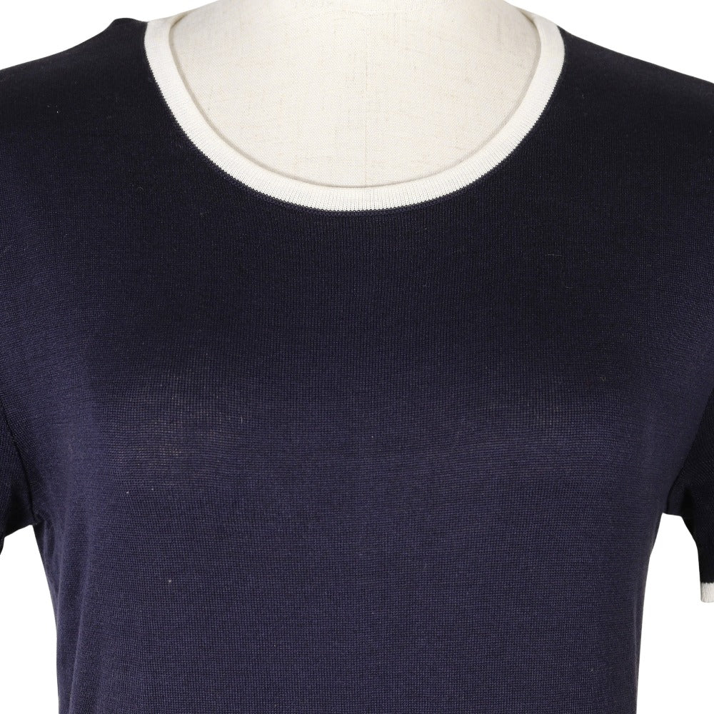 CHANEL knit P06382 cotton Navy blue 96P Short sleeve Women 38 Used Authentic