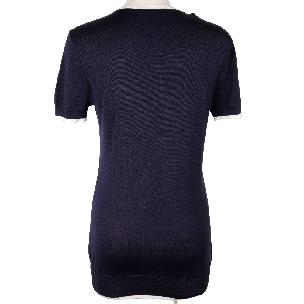 CHANEL knit P06382 cotton Navy blue 96P Short sleeve Women 38 Used Authentic