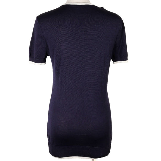CHANEL knit P06382 cotton Navy blue 96P Short sleeve Women 38 Used Authentic