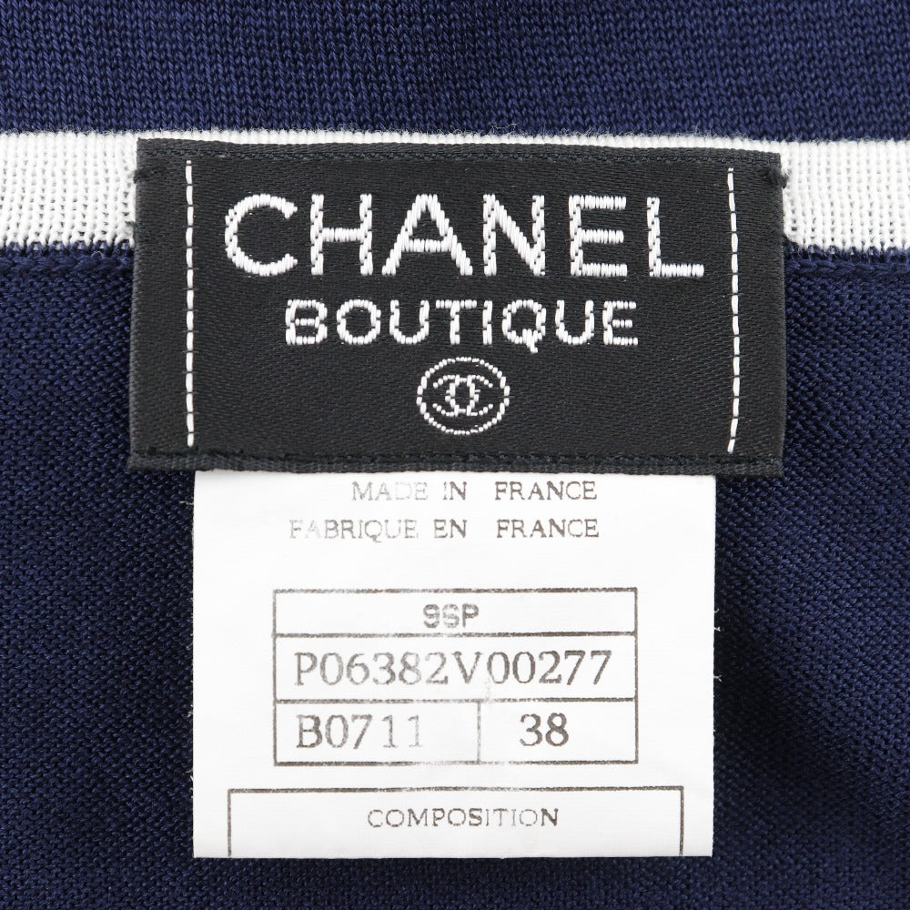 CHANEL knit P06382 cotton Navy blue 96P Short sleeve Women 38 Used Authentic