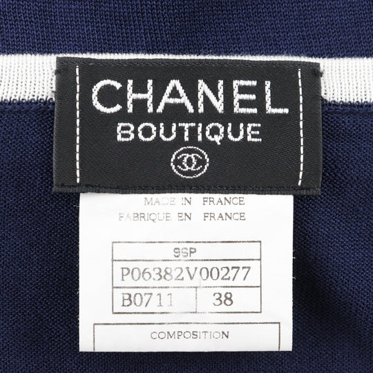 CHANEL knit P06382 cotton Navy blue 96P Short sleeve Women 38 Used Authentic