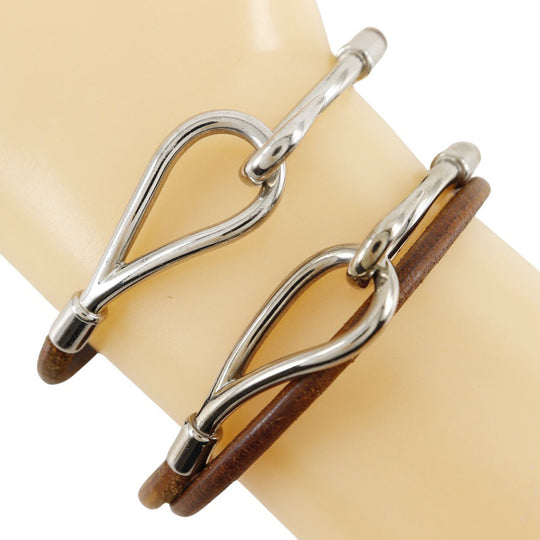 HERMES bracelet leather Brown choker set jumbo Women Used Authentic