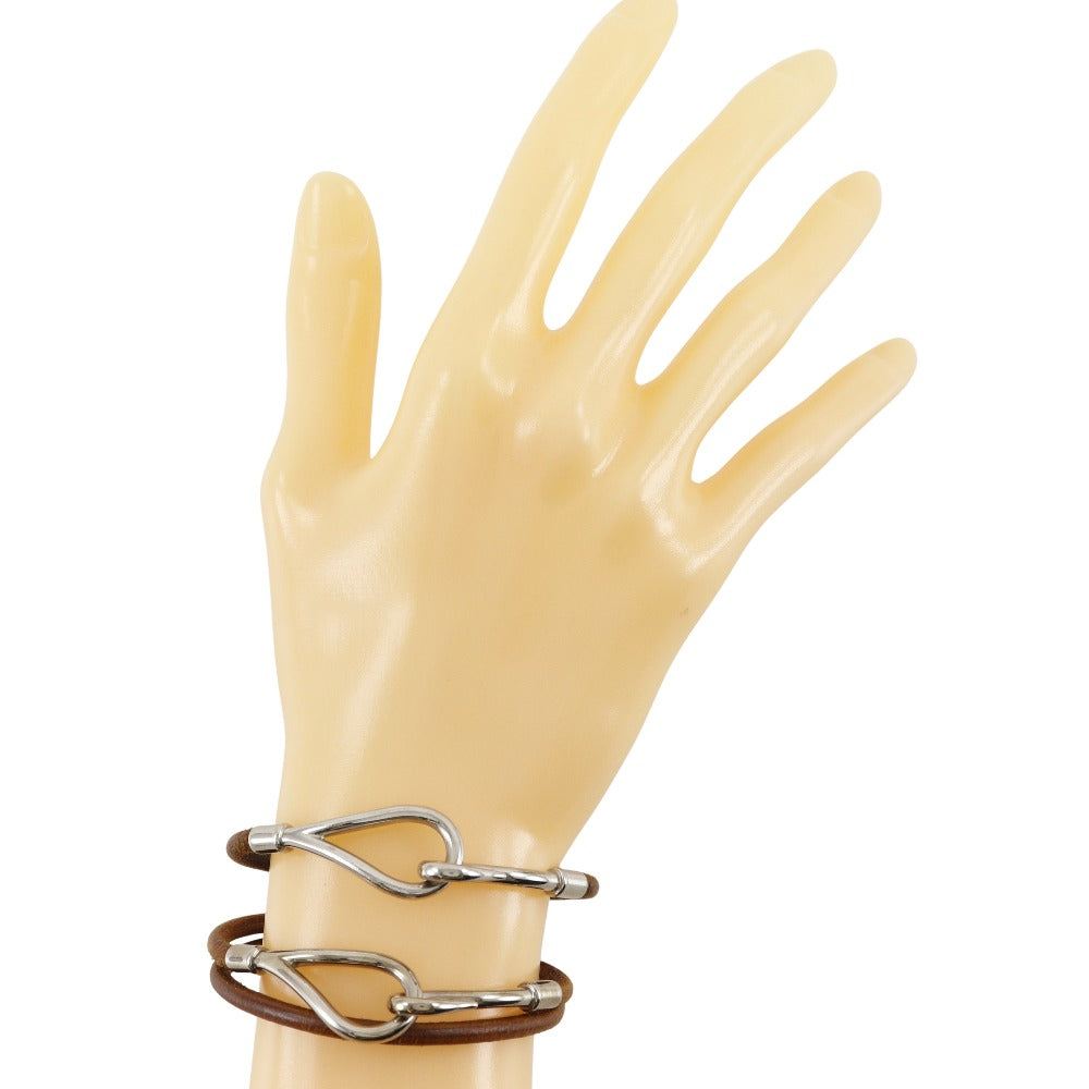 HERMES bracelet leather Brown choker set jumbo Women Used Authentic