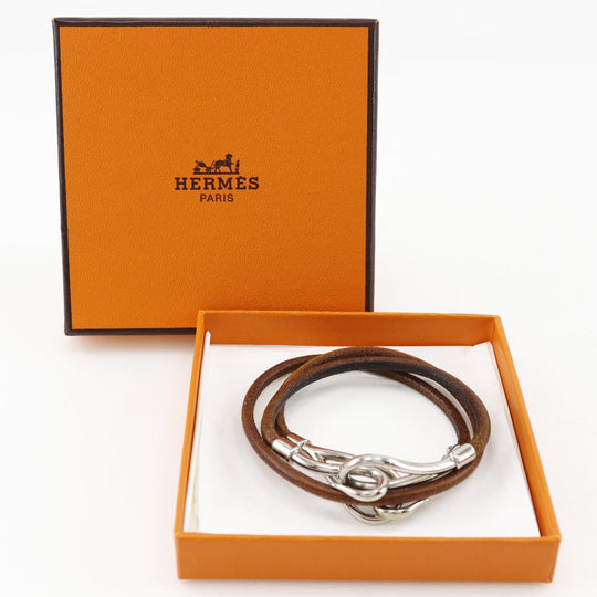 HERMES bracelet leather Brown choker set jumbo Women Used Authentic