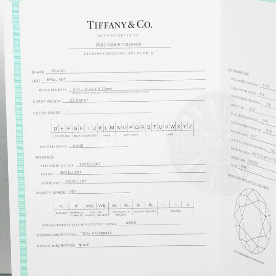 TIFFANY&Co. Ring 0.53ct VS1/I/3EX Pt950Platinum, Diamond Silver, Clear Solitaire Women Used Authentic