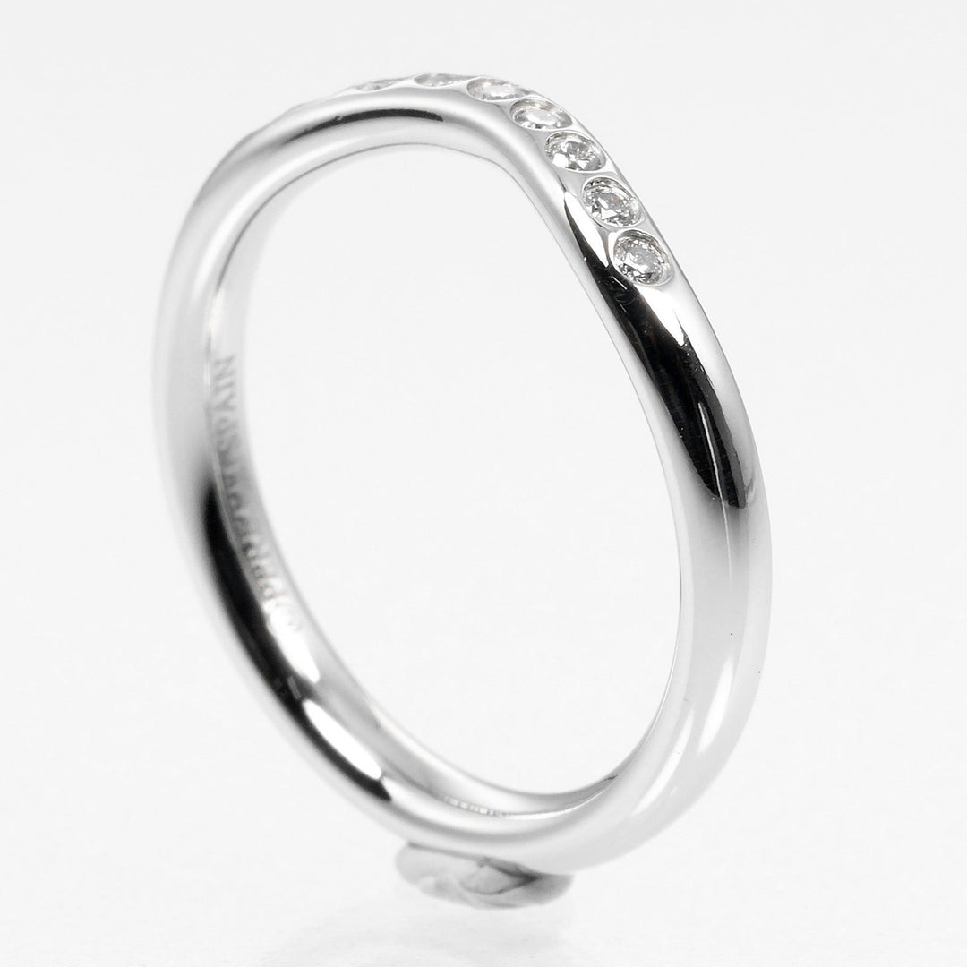 TIFFANY&Co. Ring Pt950Platinum, 9P Diamond Silver 0.1" model Curved band Women Used Authentic
