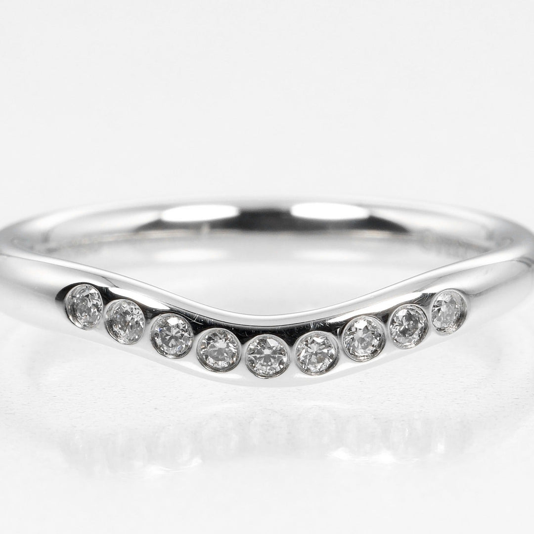 TIFFANY&Co. Ring Pt950Platinum, 9P Diamond Silver 0.1" model Curved band Women Used Authentic