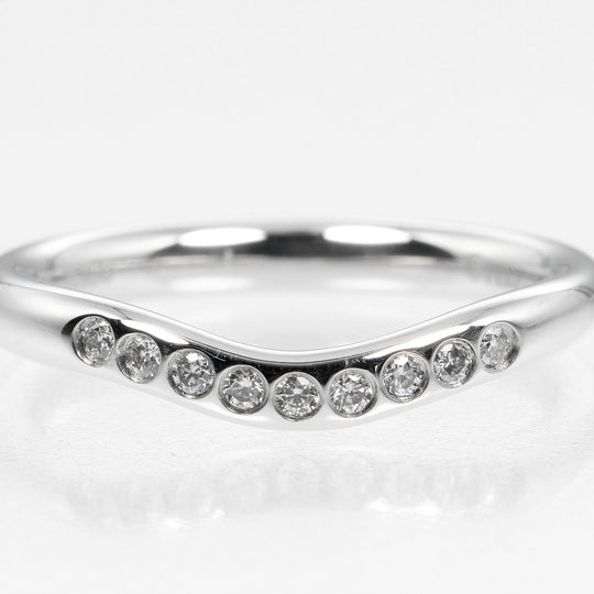 TIFFANY&Co. Ring Pt950Platinum, 9P Diamond Silver 0.1" model Curved band Women Used Authentic