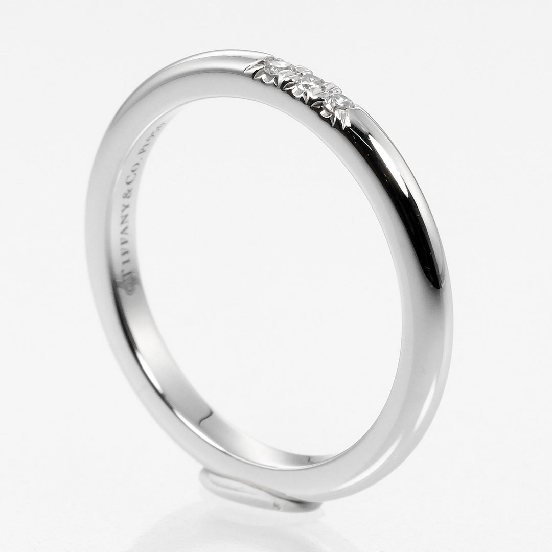 TIFFANY&Co. Ring Pt950 Platinum, 3P Diamond Silver 0.1" model forever classic band Women Used Authentic
