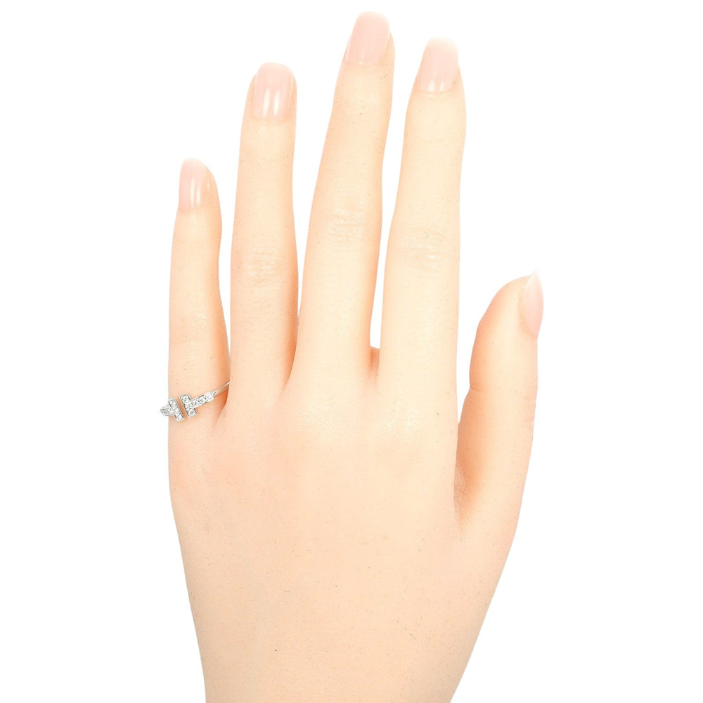 TIFFANY&Co. Ring K18 White Gold, Diamond Silver T wire Women Used Authentic