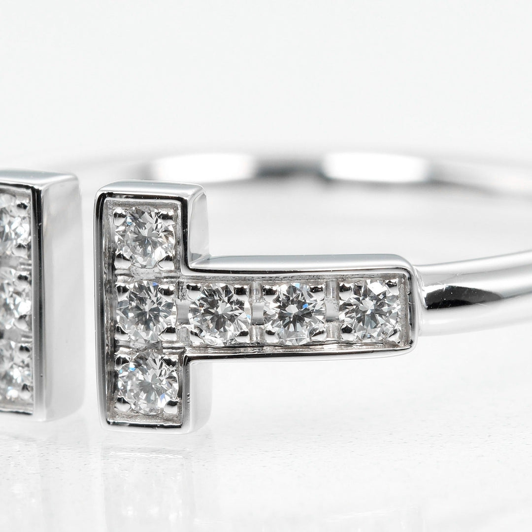 TIFFANY&Co. Ring K18 White Gold, Diamond Silver T wire Women Used Authentic