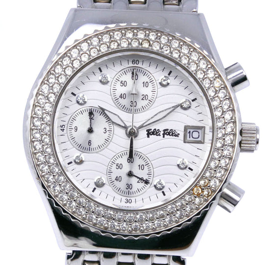 Folli Follie Watches Quartz WF6A049SV Stainless Steel, Rhinestone white bezel rhinestone White dial Women Used Authentic