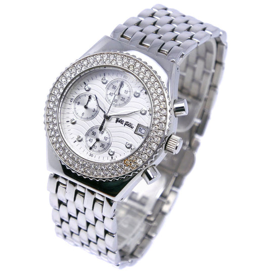 Folli Follie Watches Quartz WF6A049SV Stainless Steel, Rhinestone white bezel rhinestone White dial Women Used Authentic