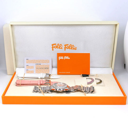 Folli Follie Watches Quartz WF6A049SV Stainless Steel, Rhinestone white bezel rhinestone White dial Women Used Authentic