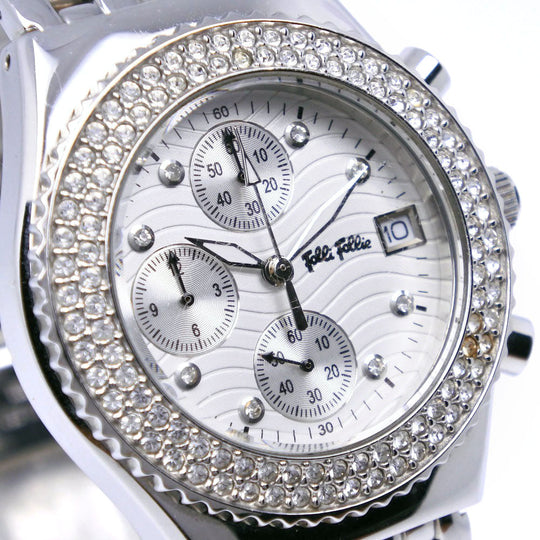 Folli Follie Watches Quartz WF6A049SV Stainless Steel, Rhinestone white bezel rhinestone White dial Women Used Authentic