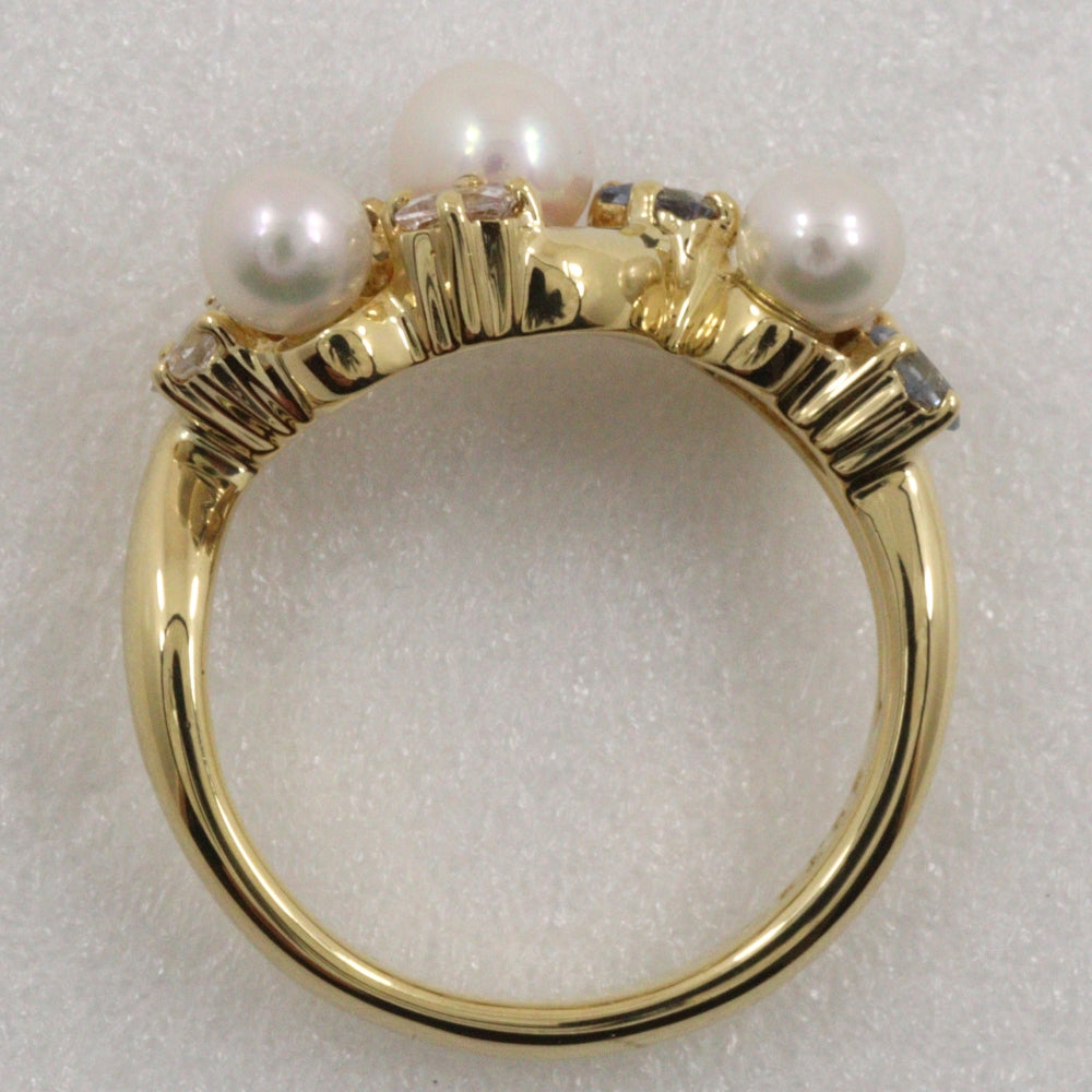 JUNE Ring K18 Yellow Gold, Diamond, Sapphire gold Baby pearl Women Used Authentic