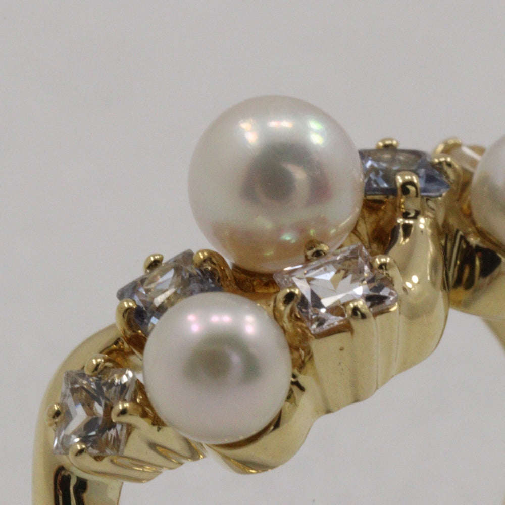 JUNE Ring K18 Yellow Gold, Diamond, Sapphire gold Baby pearl Women Used Authentic