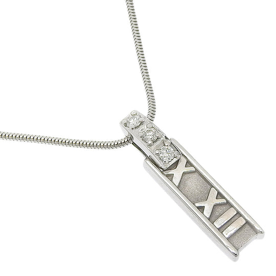 TIFFANY&Co. Necklace K18 White Gold, Diamond Silver 3P diamond Atlas bar Women Used Authentic