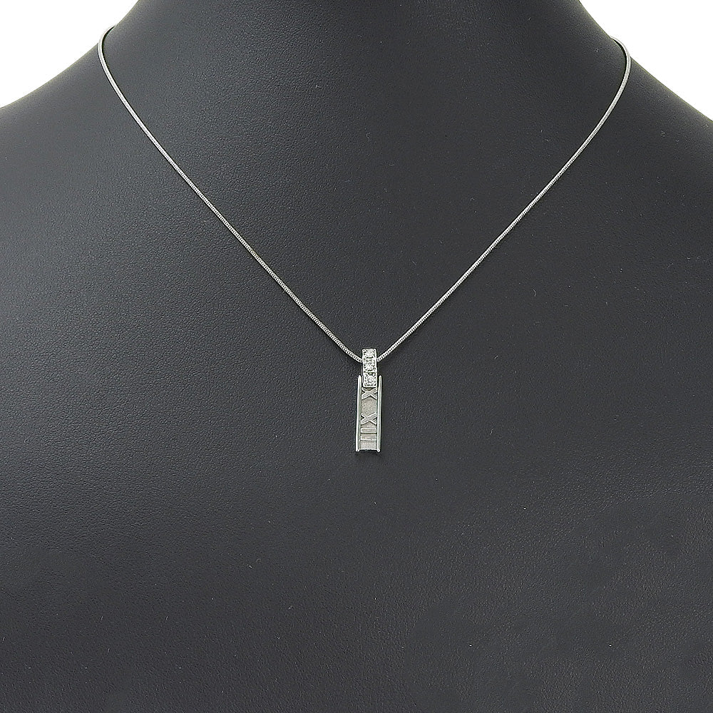 TIFFANY&Co. Necklace K18 White Gold, Diamond Silver 3P diamond Atlas bar Women Used Authentic
