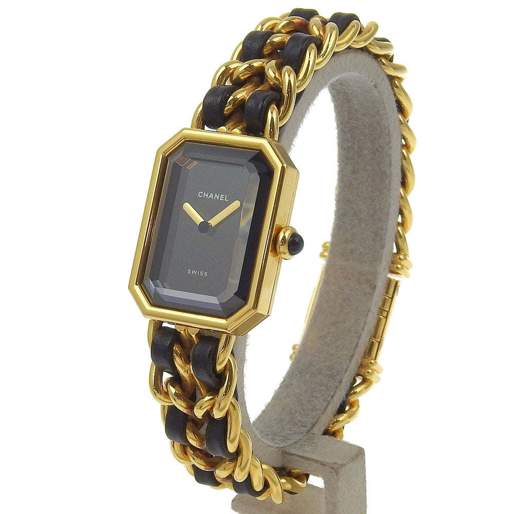 CHANEL Watches Quartz H0001 Plated Gold , Leather gold Premiere L black dial Women Used Authentic