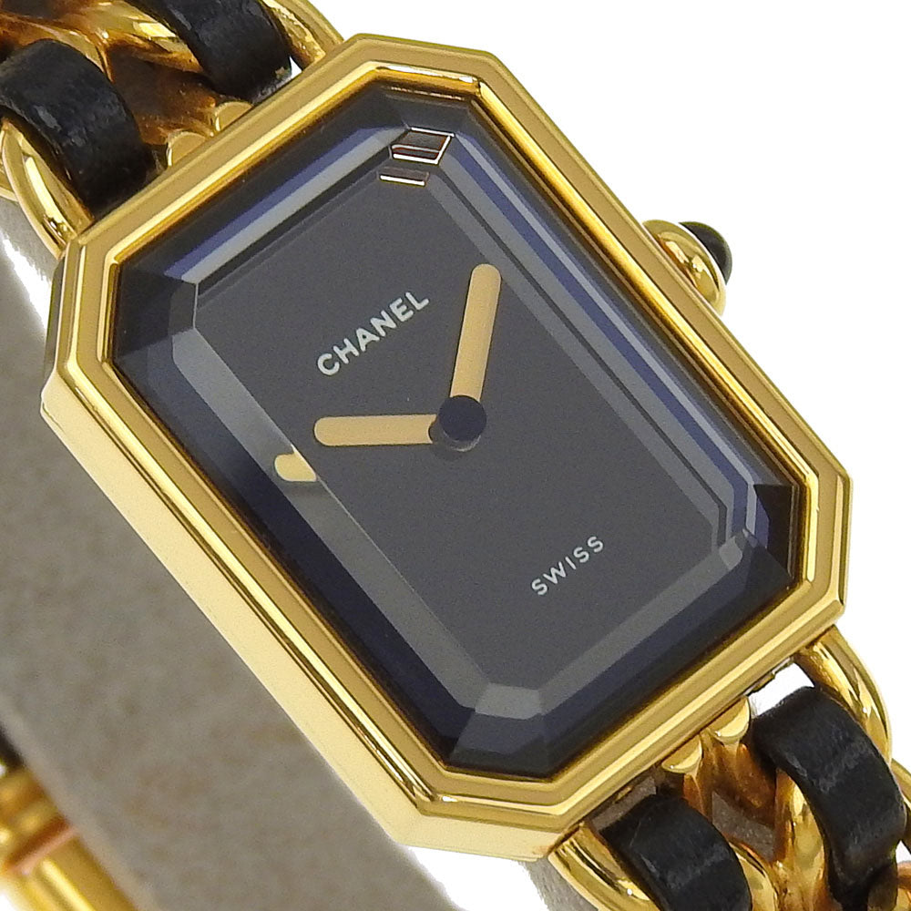 CHANEL Watches Quartz H0001 Plated Gold , Leather gold Premiere L black dial Women Used Authentic