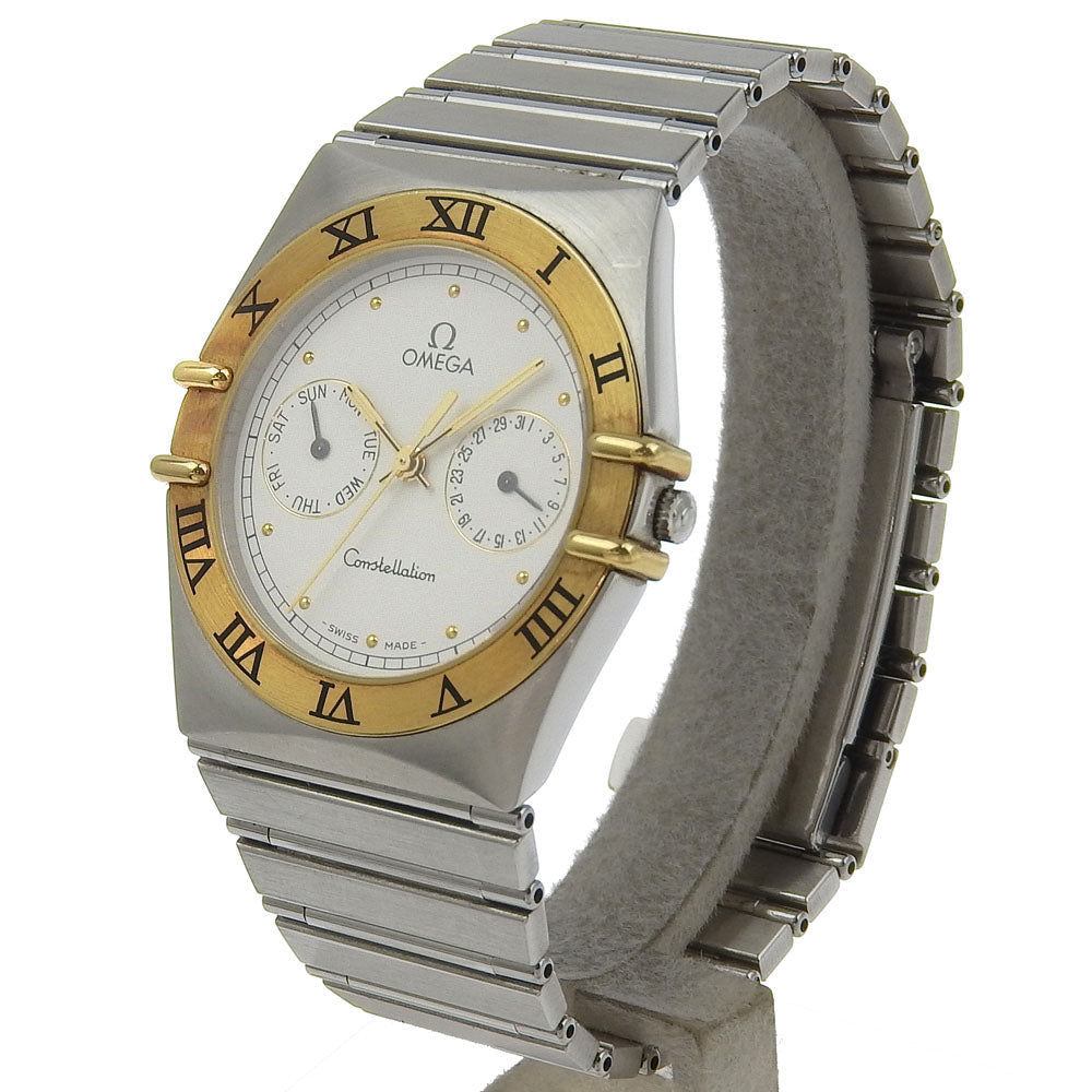 OMEGA Watches Quartz Stainless Steel, 18K Yellow Gold Silver Constellation day-date White dial Boys Used Authentic