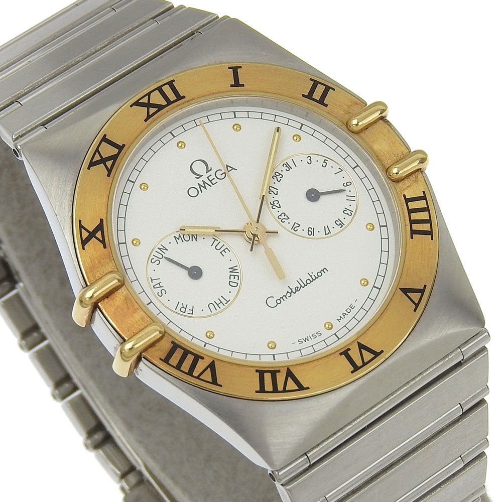OMEGA Watches Quartz Stainless Steel, 18K Yellow Gold Silver Constellation day-date White dial Boys Used Authentic