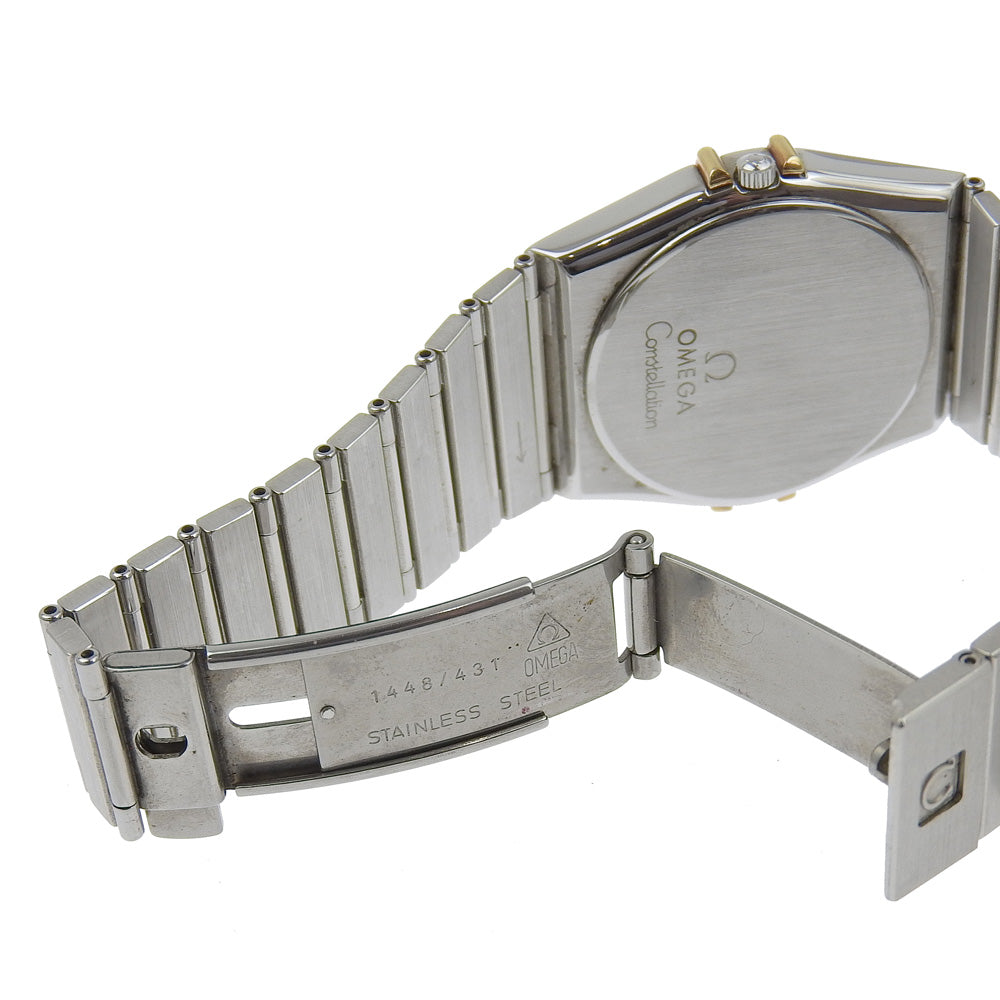 OMEGA Watches Quartz Stainless Steel, 18K Yellow Gold Silver Constellation day-date White dial Boys Used Authentic