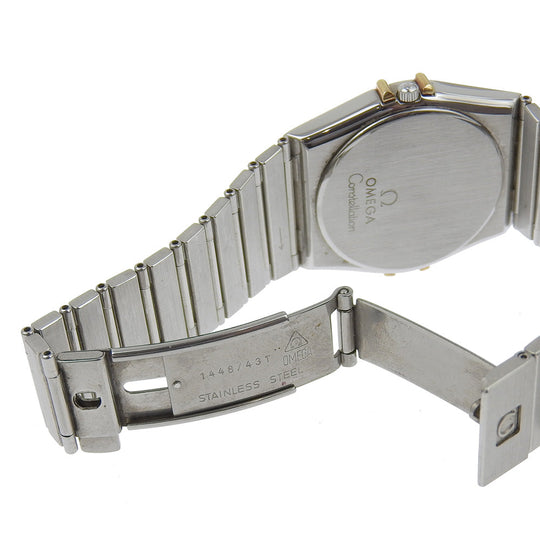 OMEGA Watches Quartz Stainless Steel, 18K Yellow Gold Silver Constellation day-date White dial Boys Used Authentic