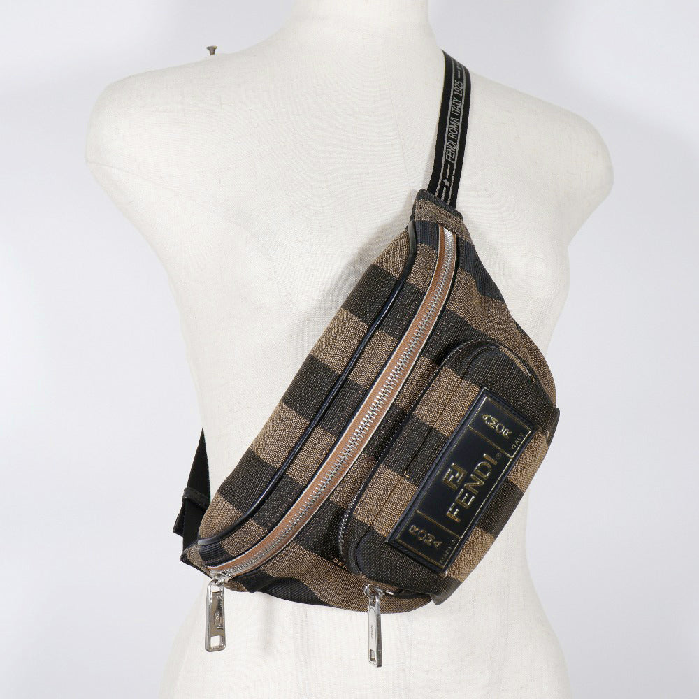 FENDI Waist bag 7VA446 Nylon canvas Brown Sling bag Pecan Stripe unisex(Unisex) Used Authentic