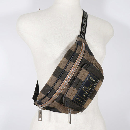 FENDI Waist bag 7VA446 Nylon canvas Brown Sling bag Pecan Stripe unisex(Unisex) Used Authentic