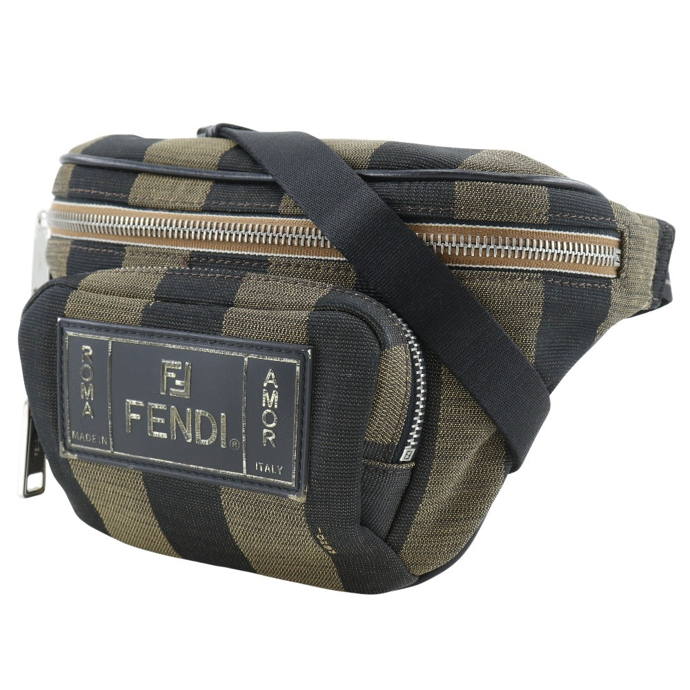 FENDI Waist bag 7VA446 Nylon canvas Brown Sling bag Pecan Stripe unisex(Unisex) Used Authentic
