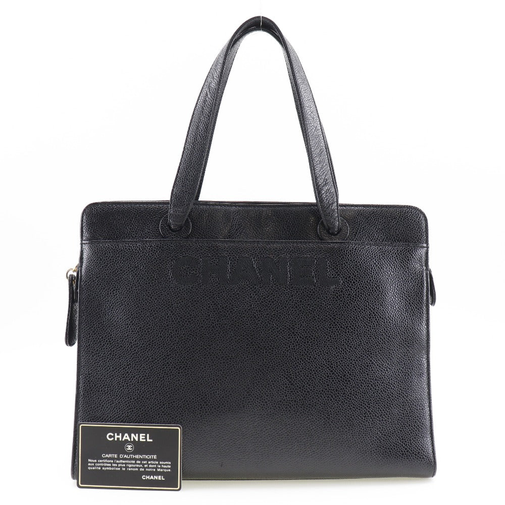 CHANEL Handbag Caviar skin black logo Women Used Authentic