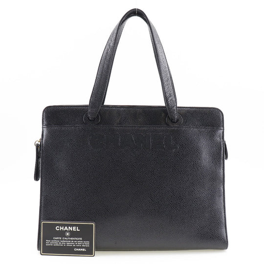 CHANEL Handbag Caviar skin black logo Women Used Authentic