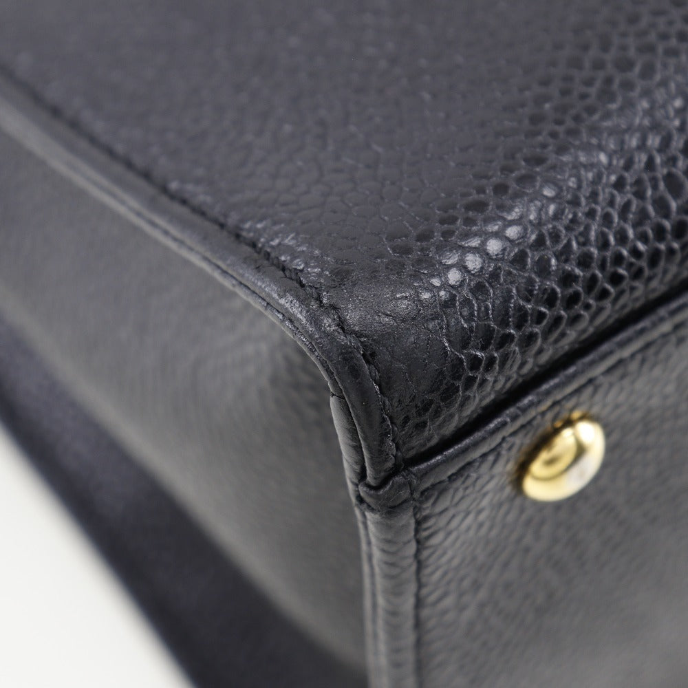 CHANEL Handbag Caviar skin black logo Women Used Authentic