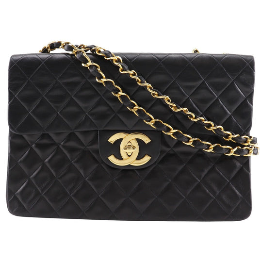 CHANEL Shoulder Bag lambskin black Double chain Deca Trasse ChainShoulder Women Used Authentic