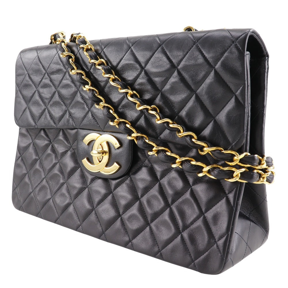 CHANEL Shoulder Bag lambskin black Double chain Deca Trasse ChainShoulder Women Used Authentic