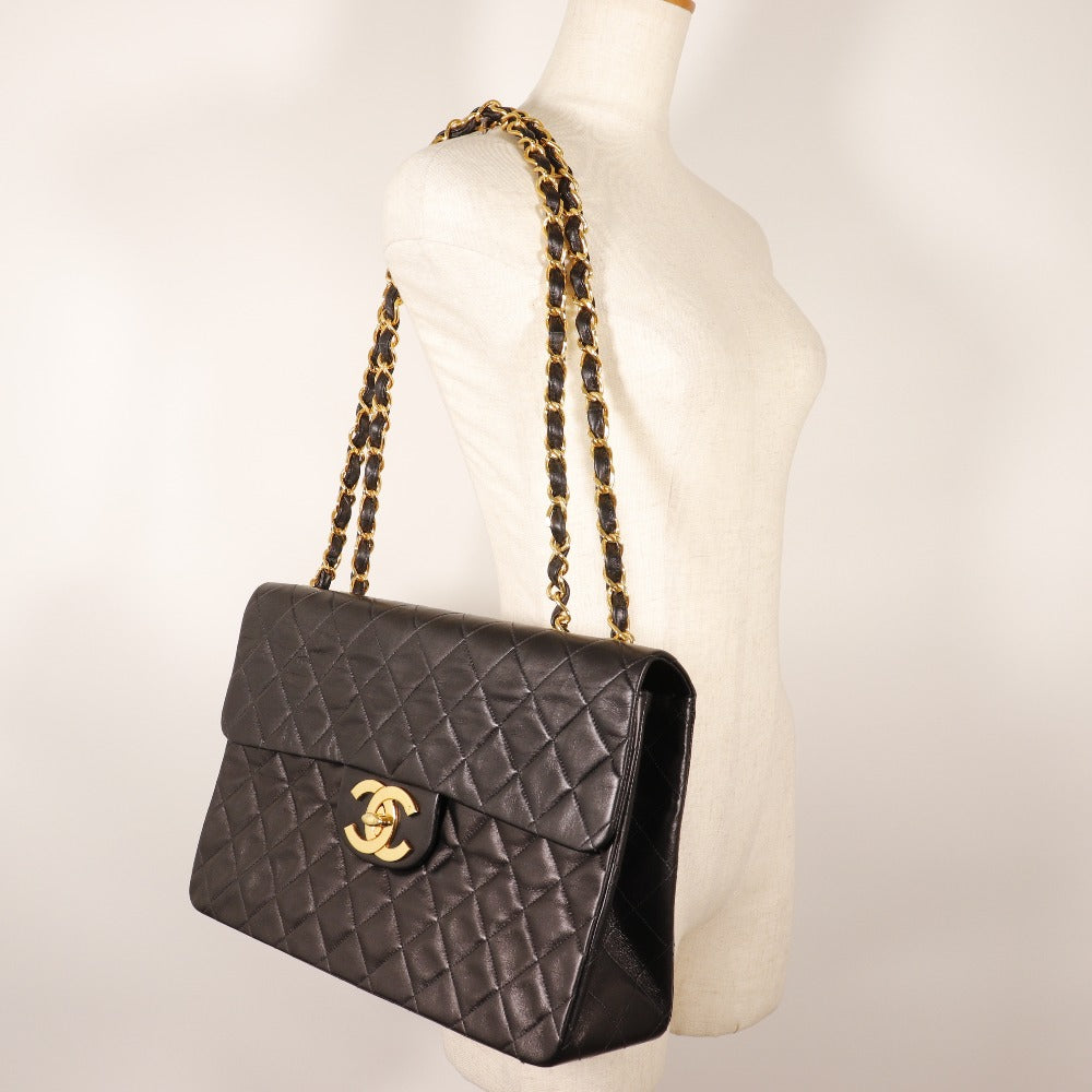 CHANEL Shoulder Bag lambskin black Double chain Deca Trasse ChainShoulder Women Used Authentic
