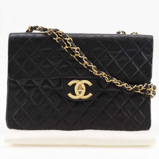 CHANEL Shoulder Bag lambskin black Double chain Deca Trasse ChainShoulder Women Used Authentic