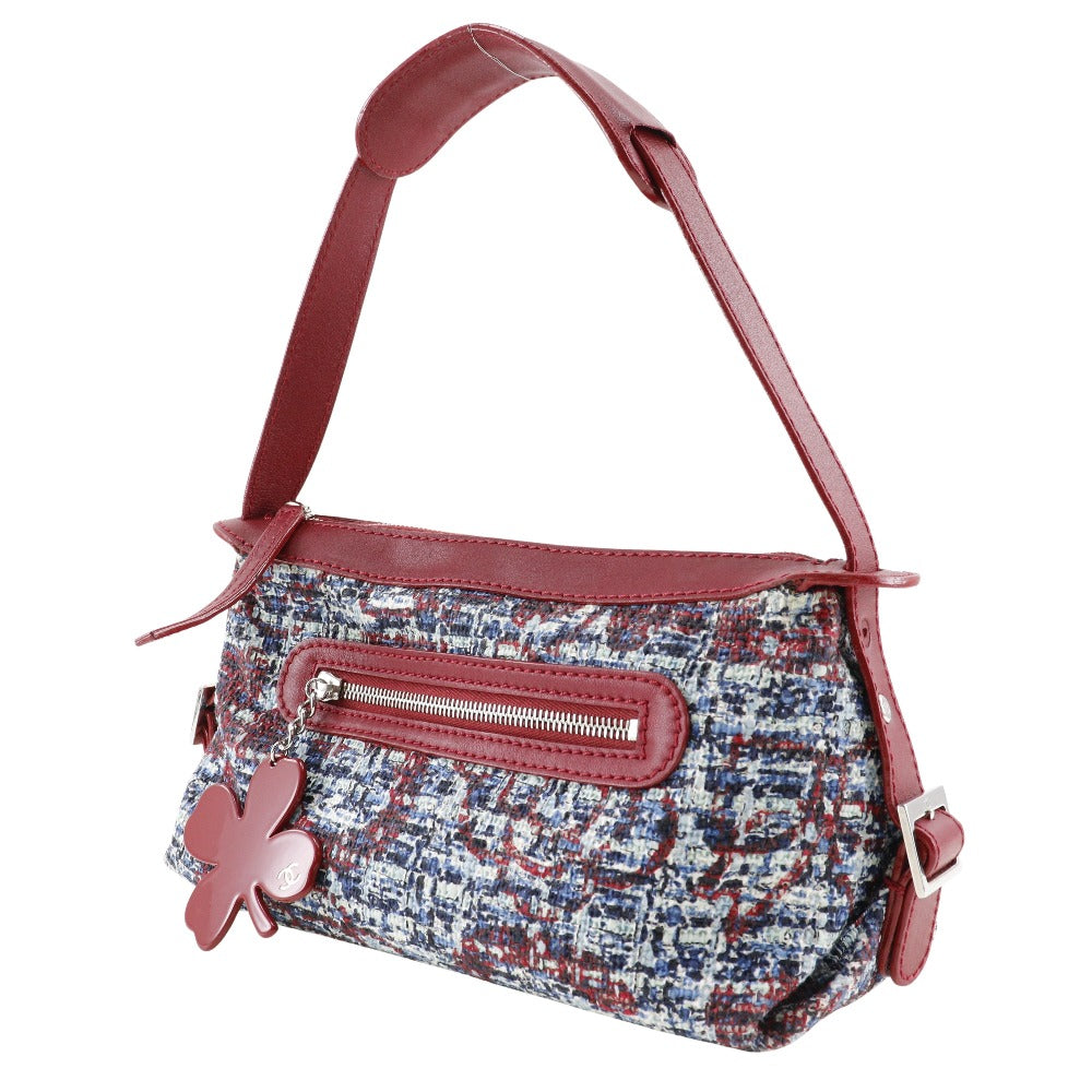 CHANEL Shoulder Bag tweed Red Clover charm one belt Women Used Authentic