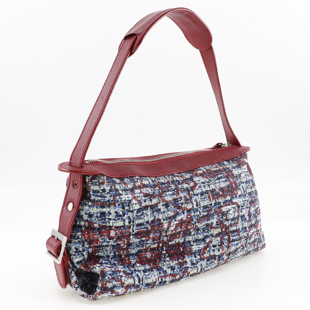 CHANEL Shoulder Bag tweed Red Clover charm one belt Women Used Authentic