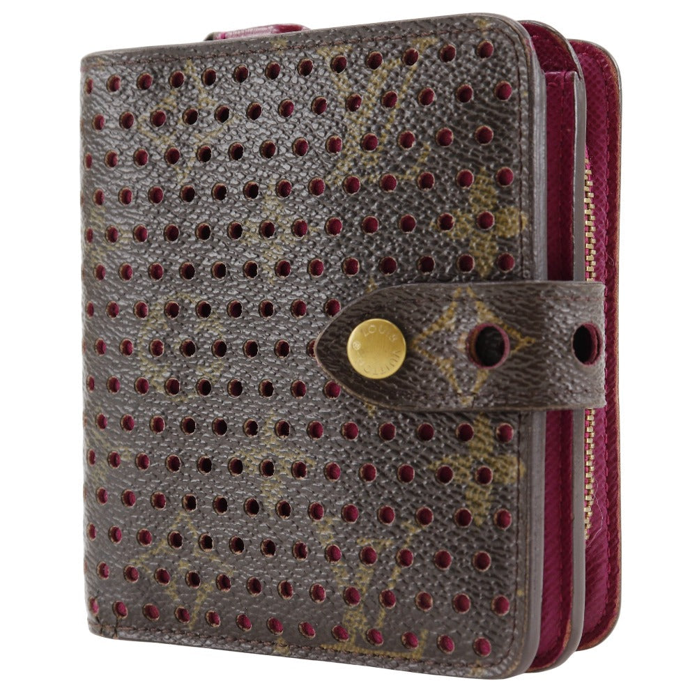 LOUIS VUITTON Bifold Wallet M95188 Monogram canvas Brown / Pink Monogram Perfo Compact zip Women Used Authentic