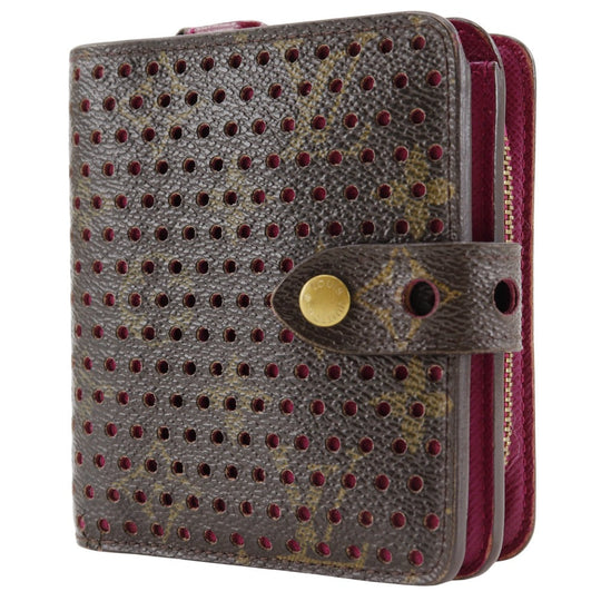 LOUIS VUITTON Bifold Wallet M95188 Monogram canvas Brown / Pink Monogram Perfo Compact zip Women Used Authentic