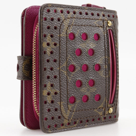 LOUIS VUITTON Bifold Wallet M95188 Monogram canvas Brown / Pink Monogram Perfo Compact zip Women Used Authentic