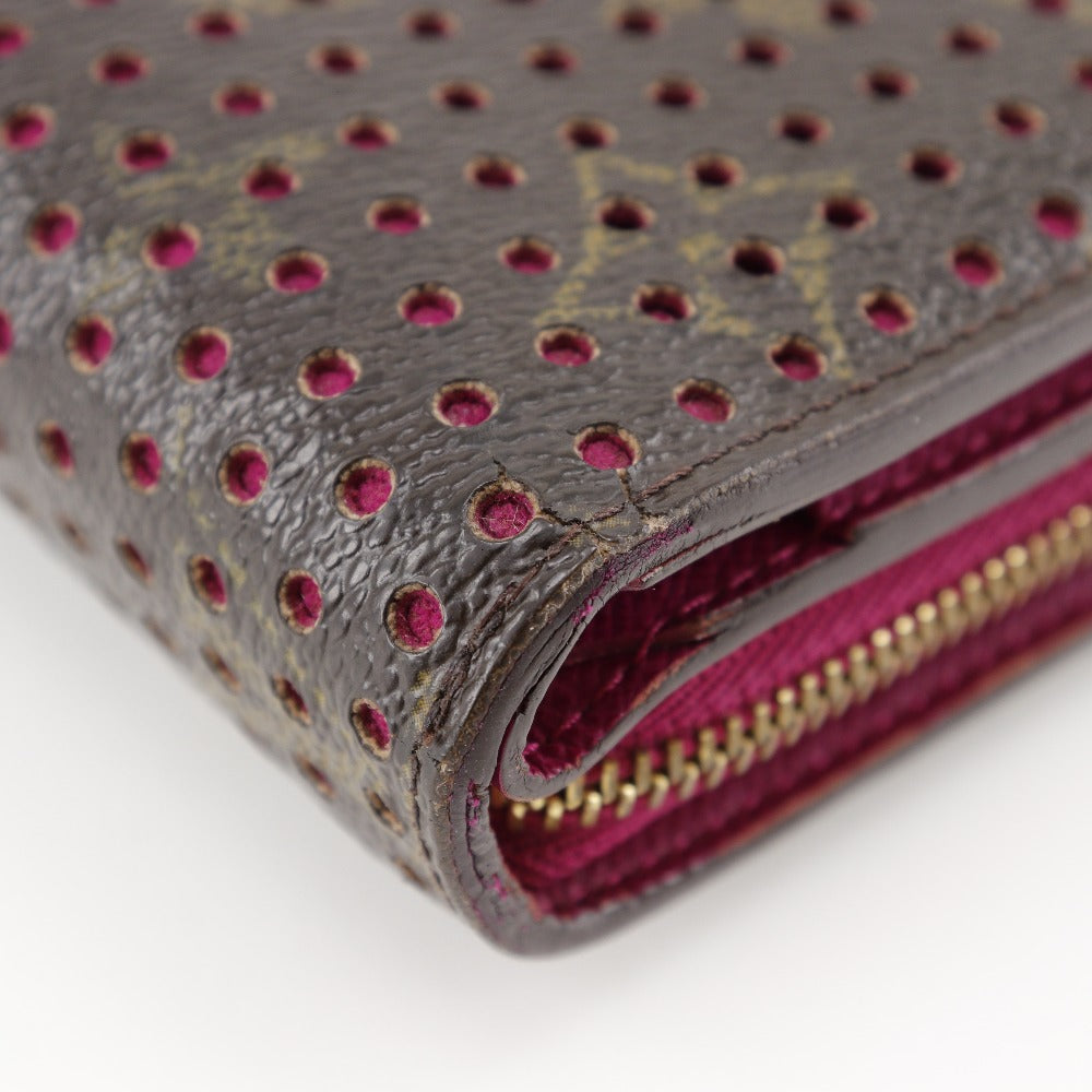 LOUIS VUITTON Bifold Wallet M95188 Monogram canvas Brown / Pink Monogram Perfo Compact zip Women Used Authentic