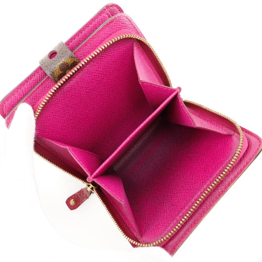 LOUIS VUITTON Bifold Wallet M95188 Monogram canvas Brown / Pink Monogram Perfo Compact zip Women Used Authentic