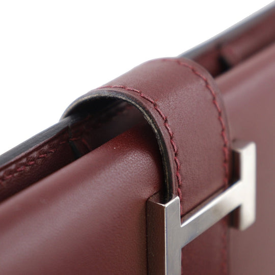 HERMES Long Wallet Purse Calfskin wine-red Bean Women Used Authentic