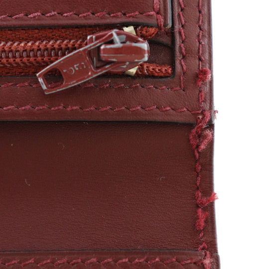 HERMES Long Wallet Purse Calfskin wine-red Bean Women Used Authentic